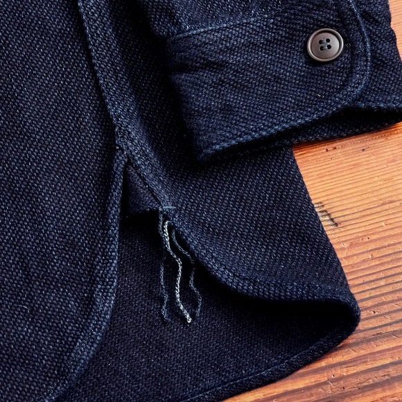 NWT MOMOTARO Japanese Denim Heavy Dobby Sashiko Work Shirt in Indigo Size 44 - Picture 5 of 8